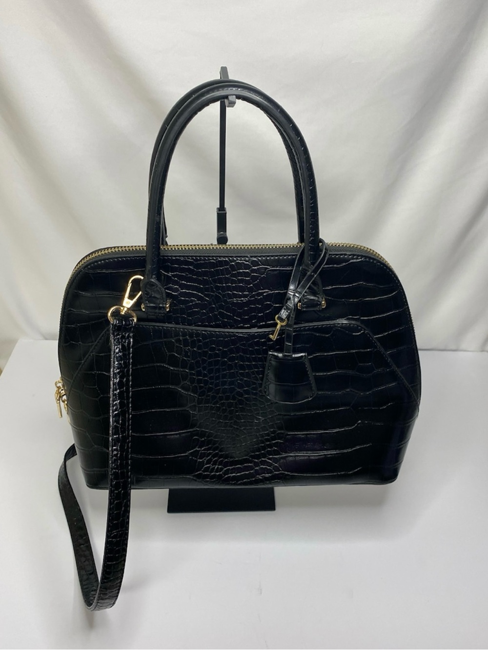 Miztique Black Faux Croc Structured Satchel Crossbody Bag